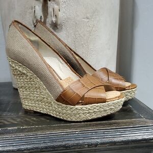 Michael Kors Tan and Brown Wedge Sandals